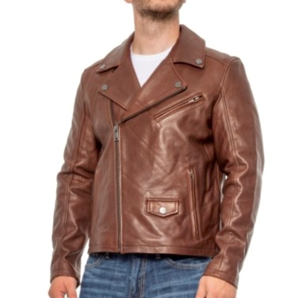 Leather Ugg jacket. Mahogany brown + metallic elements. Size Medium. Never worn - Picture 3 of 5